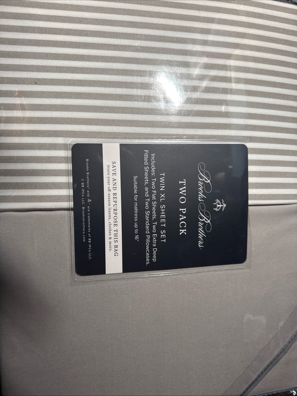 Brooks Brothers Gray & White Striped and Solid Twin XL Sheet Set - Two Pack NWT